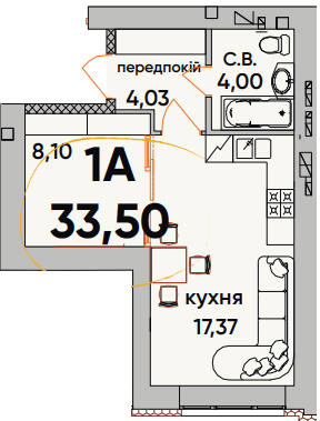 1-комнатная 33.5 м² в ЖК Continent Ray от 20 000 грн/м², г. Буча