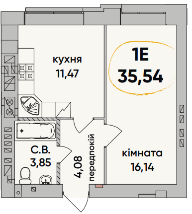 1-комнатная 35.54 м² в ЖК Continent Ray от 20 000 грн/м², г. Буча