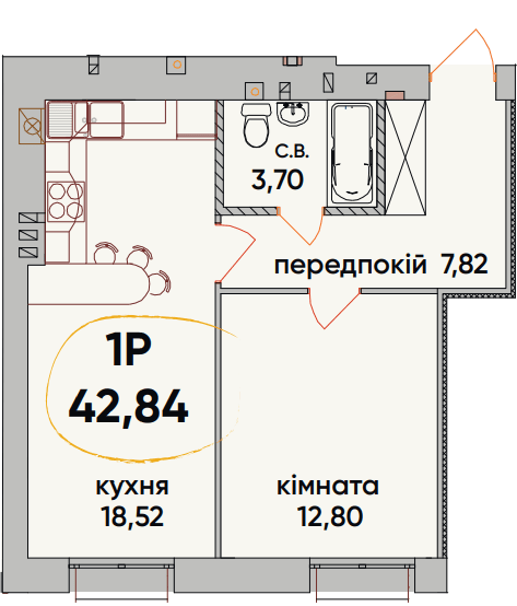 1-кімнатна 42.84 м² в ЖК Continent Ray від 20 000 грн/м², м. Буча