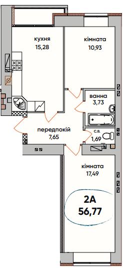 2-кімнатна 56.77 м² в ЖК Continent Ray від 19 600 грн/м², м. Буча