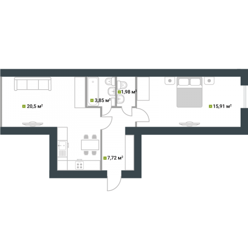 1-комнатная 49.96 м² в ЖК Idilika от 20 950 грн/м², г. Буча