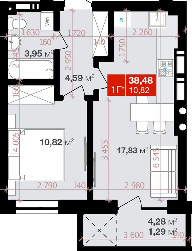 1-комнатная 38.48 м² в ЖК Авантаж 247 от 21 800 грн/м², г. Буча