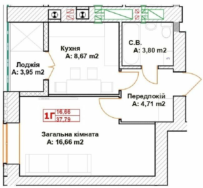 1-комнатная 37.79 м² в ЖК Модуль от 23 000 грн/м², г. Буча