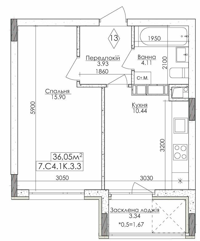 1-кімнатна 36.05 м² в ЖМ Нова Буча від 15 500 грн/м², м. Буча