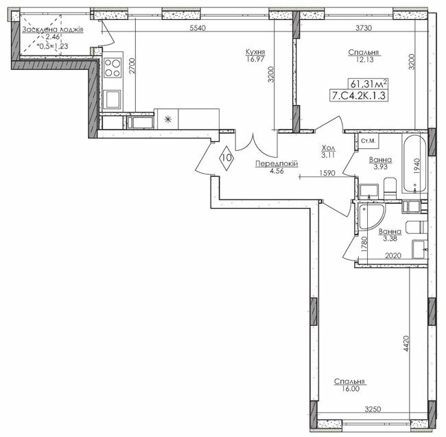 2-комнатная 61.31 м² в ЖМ Новая Буча от 26 320 грн/м², г. Буча