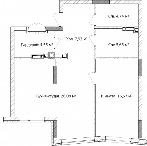 1-кімнатна 56.28 м² в ЖК Синергія 3+ від 18 000 грн/м², м. Ірпінь