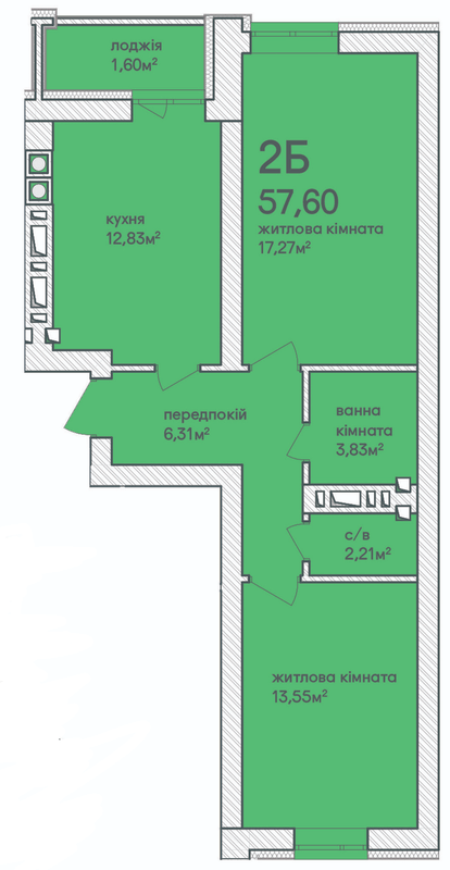 2-комнатная 57.6 м² в ЖК Синергия Сити (Kvartal Group) от 18 000 грн/м², г. Ирпень