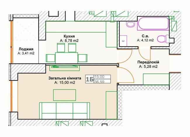 1-кімнатна 36.59 м² в ЖК Фортуна-2 від 20 500 грн/м², м. Ірпінь