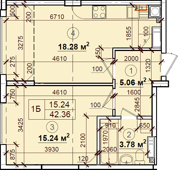 1-комнатная 42.36 м² в ЖК Петровский квартал от 14 500 грн/м², с. Святопетровское