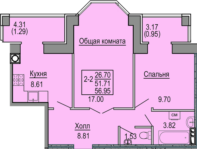 2-комнатная 56.95 м² в ЖК Софиевская сфера от 19 000 грн/м², с. Софиевская Борщаговка