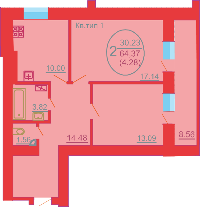 2-кімнатна 64.37 м² в ЖК Софія Київська від 17 500 грн/м², с. Софіївська Борщагівка