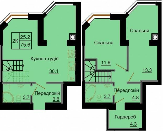 Двухуровневая 75.6 м² в ЖК София Клубный от 32 000 грн/м², с. Софиевская Борщаговка