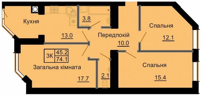 3-комнатная 74.1 м² в ЖК София Клубный от 30 000 грн/м², с. Софиевская Борщаговка