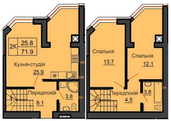 Двухуровневая 71.9 м² в ЖК София Резиденс от 30 000 грн/м², с. Софиевская Борщаговка