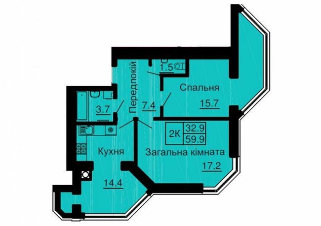 2-комнатная 59.9 м² в ЖК София Сити от 33 000 грн/м², с. Софиевская Борщаговка