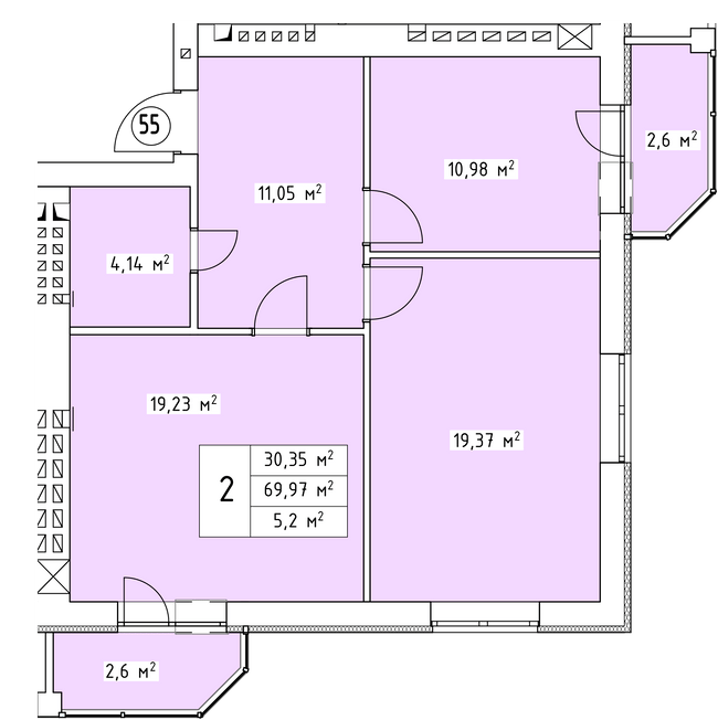 2-кімнатна 69.97 м² в ЖК Волошковий від забудовника, с. Софіївська Борщагівка