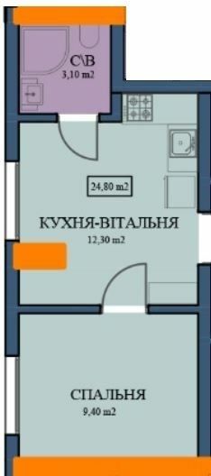 1-кімнатна 24.8 м² в ЖК Куликовський від 31 600 грн/м², Харків