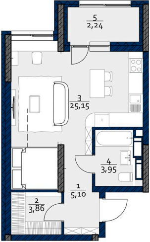 1-комнатная 40.3 м² в ЖК POLARIS Home&Plaza от 44 236 грн/м², Киев