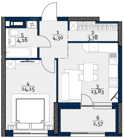 1-комнатная 35.79 м² в ЖК POLARIS Home&Plaza от 32 289 грн/м², Киев