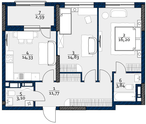 2-комнатная 66.23 м² в ЖК POLARIS Home&Plaza от 40 392 грн/м², Киев