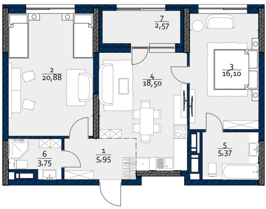 2-кімнатна 73.12 м² в ЖК POLARIS Home&Plaza від 40 392 грн/м², Київ