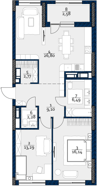 2-комнатная 79.45 м² в ЖК POLARIS Home&Plaza от 36 595 грн/м², Киев