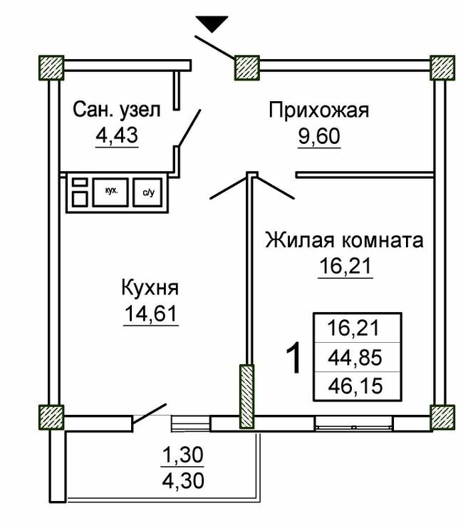 1-комнатная 46.15 м² в ЖК Слобожанский квартал-2 от 25 750 грн/м², Харьков