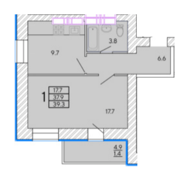 1-кімнатна 39.3 м² в ЖК Сонячний квартал 4 від 26 000 грн/м², Харків