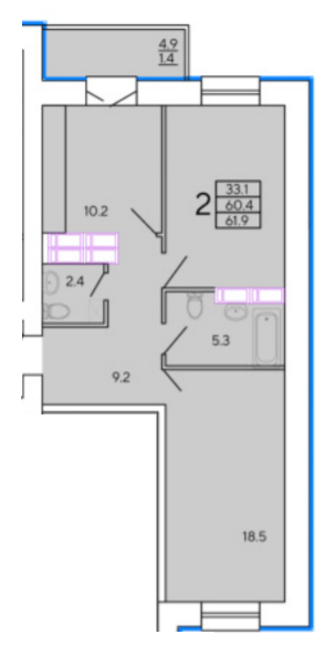 2-кімнатна 61.9 м² в ЖК Сонячний квартал 4 від 24 000 грн/м², Харків