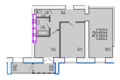 2-кімнатна 63.5 м² в ЖК Сонячний квартал 4 від 24 000 грн/м², Харків