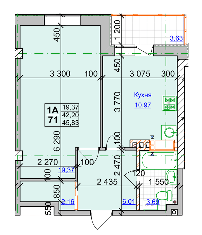 1-комнатная 45.83 м² в ЖК Спортивный от 28 500 грн/м², Харьков