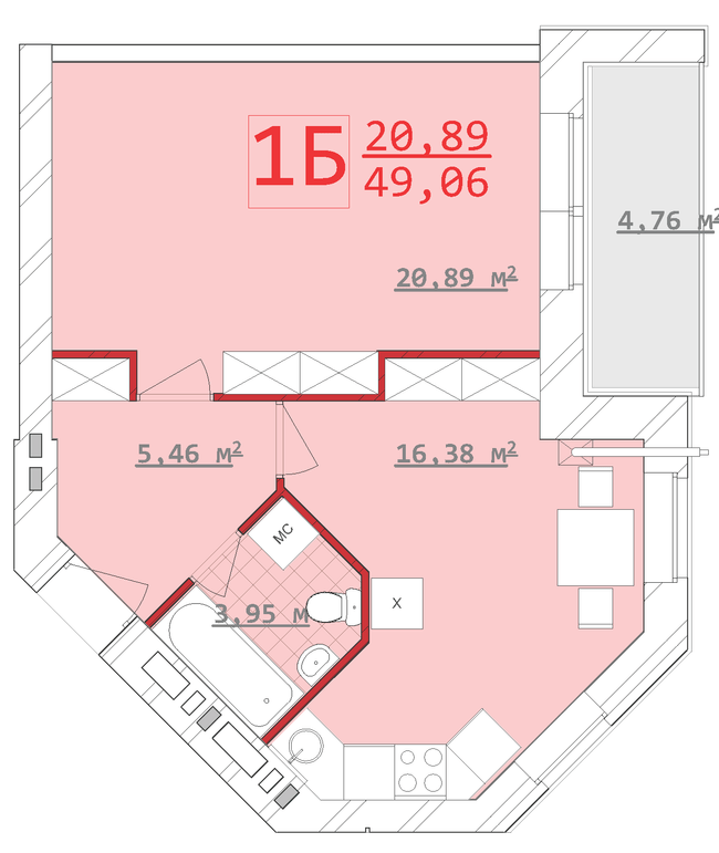 1-кімнатна 49.06 м² в ЖБК Новий дім на вул. Котлова від 17 900 грн/м², Харків