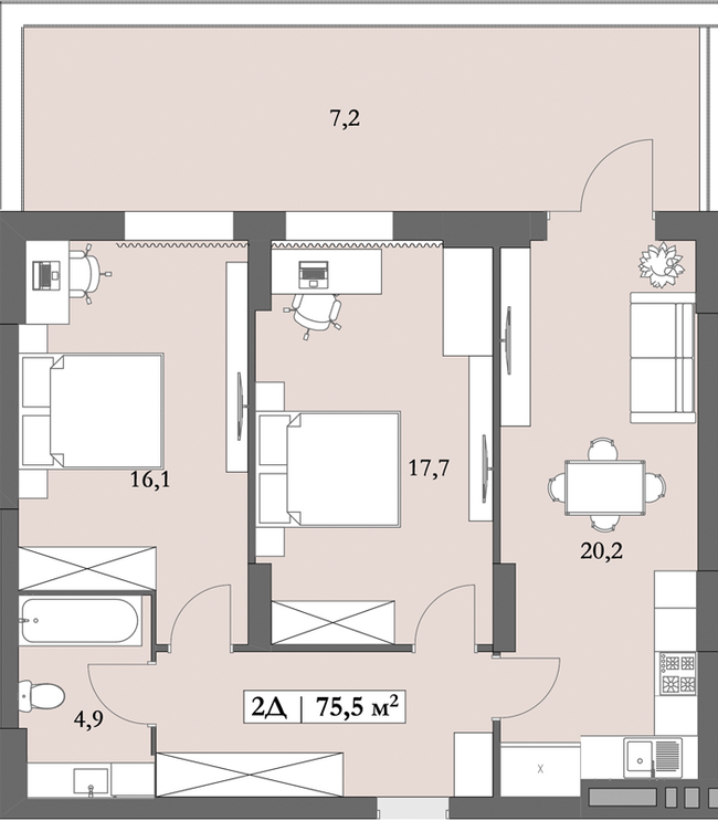 2-комнатная 75.5 м² в ЖК Lagom от 27 350 грн/м², Днепр