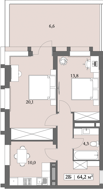 2-комнатная 64.2 м² в ЖК Lagom от 28 750 грн/м², Днепр