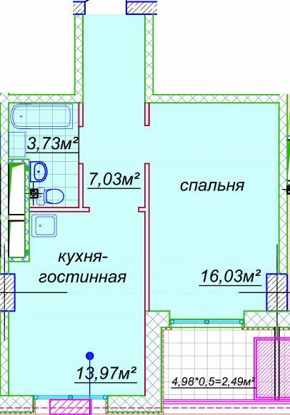 1-кімнатна 44.3 м² в ЖК Миронова від 42 250 грн/м², Дніпро