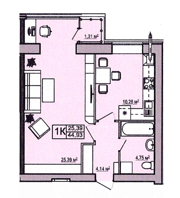 1-кімнатна 44.93 м² в ЖК Правильний вибір від 15 500 грн/м², Дніпро