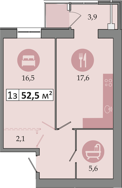 1-комнатная 52.5 м² в ЖК Днепровская Брама 2 от 15 900 грн/м², пгт Слобожанское