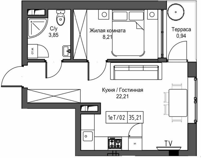 1-комнатная 35.21 м² в ЖГ ARTVILLE от 18 200 грн/м², пгт Авангард