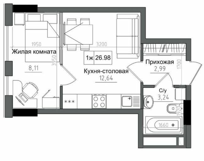 1-комнатная 26.96 м² в ЖГ ARTVILLE от 17 350 грн/м², пгт Авангард
