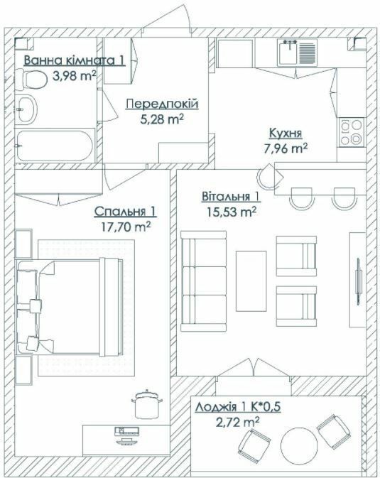 1-кімнатна 53.17 м² в ЖК KANDINSKY Odessa Residence від 70 097 грн/м², Одеса