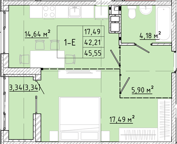 1-кімнатна 45.55 м² в ЖК Modern від 24 150 грн/м², Одеса