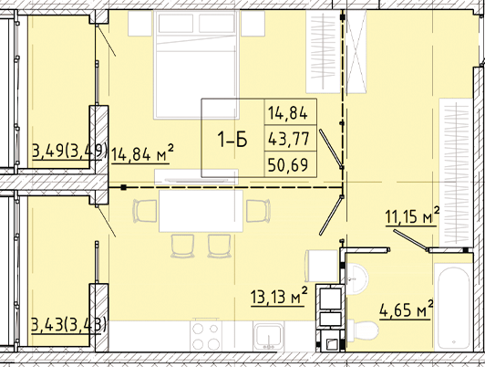 1-кімнатна 50.69 м² в ЖК Modern від 24 150 грн/м², Одеса