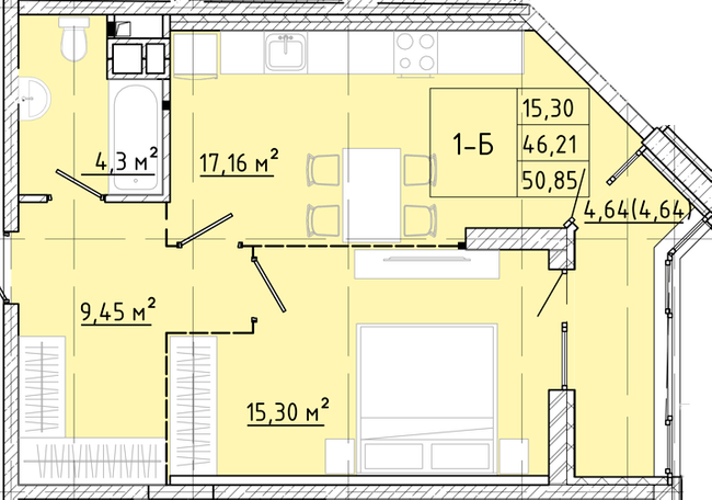 1-комнатная 50.85 м² в ЖК Modern от 24 150 грн/м², Одесса