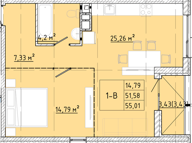 1-кімнатна 55.01 м² в ЖК Modern від 24 150 грн/м², Одеса