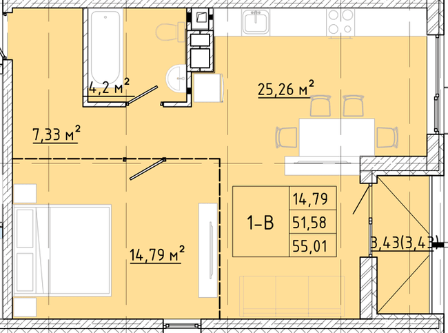 1-комнатная 55.01 м² в ЖК Modern от 24 150 грн/м², Одесса