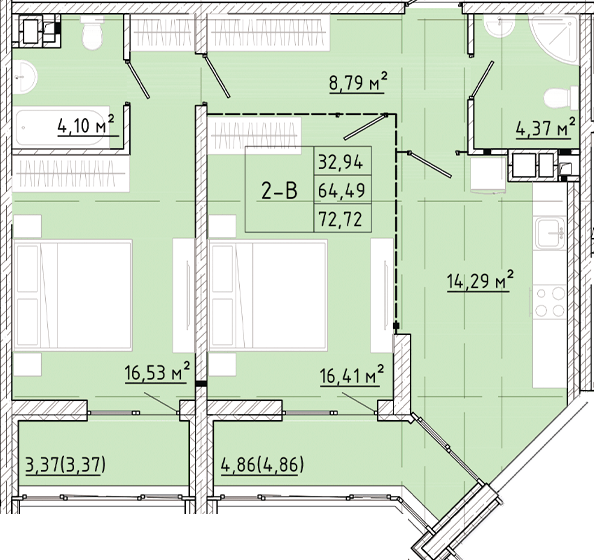 2-комнатная 72.72 м² в ЖК Modern от 24 150 грн/м², Одесса