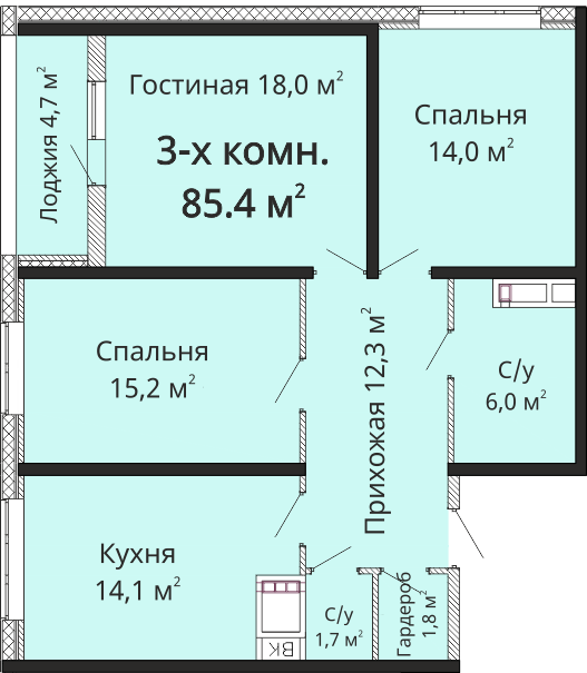 3-кімнатна 85.4 м² в ЖК Омега від 23 650 грн/м², Одеса