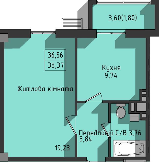 1-комнатная 38.37 м² в ЖК Сокол от 32 350 грн/м², Одесса