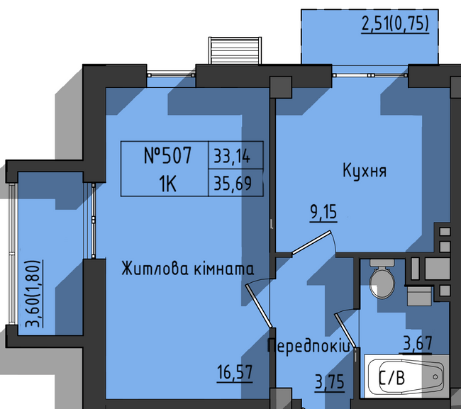 1-комнатная 35.69 м² в ЖК Сокол от 32 350 грн/м², Одесса