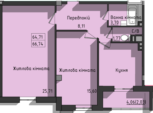 2-комнатная 66.74 м² в ЖК Сокол от 32 350 грн/м², Одесса